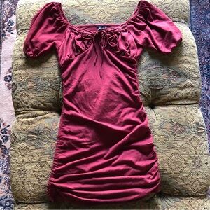 Volcom *Like New* Red Peasant Dress Size Small Puff Sleeves Tie Top Stretch Knit